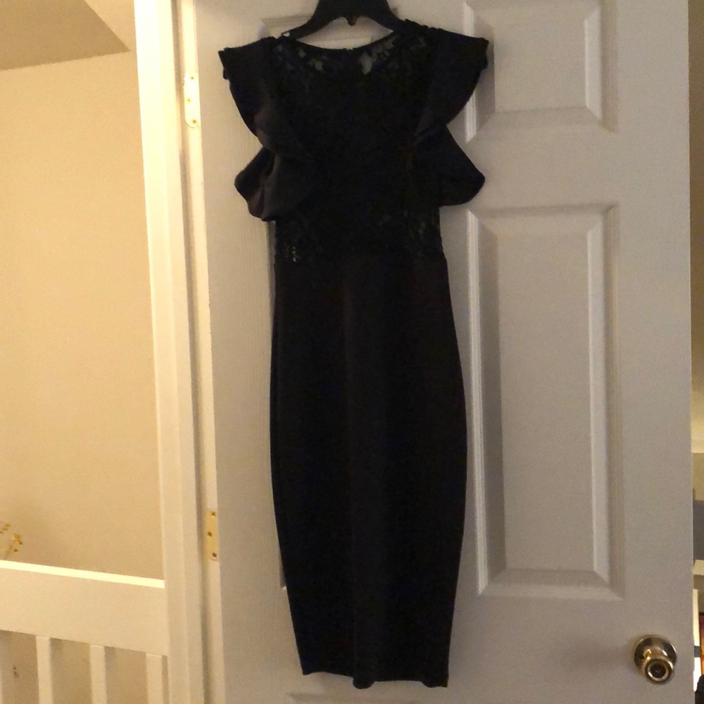 Black Sleeveless (w/Lace & Ruffles) Midi Dress